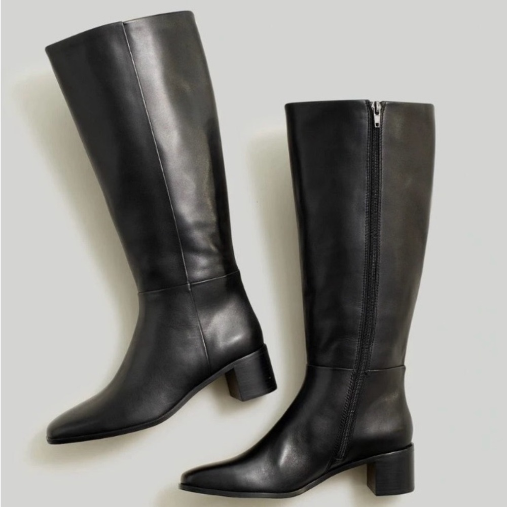 New Madewell The‎ Monterey Black Genuine Leather Heeled Boots Extended Calf